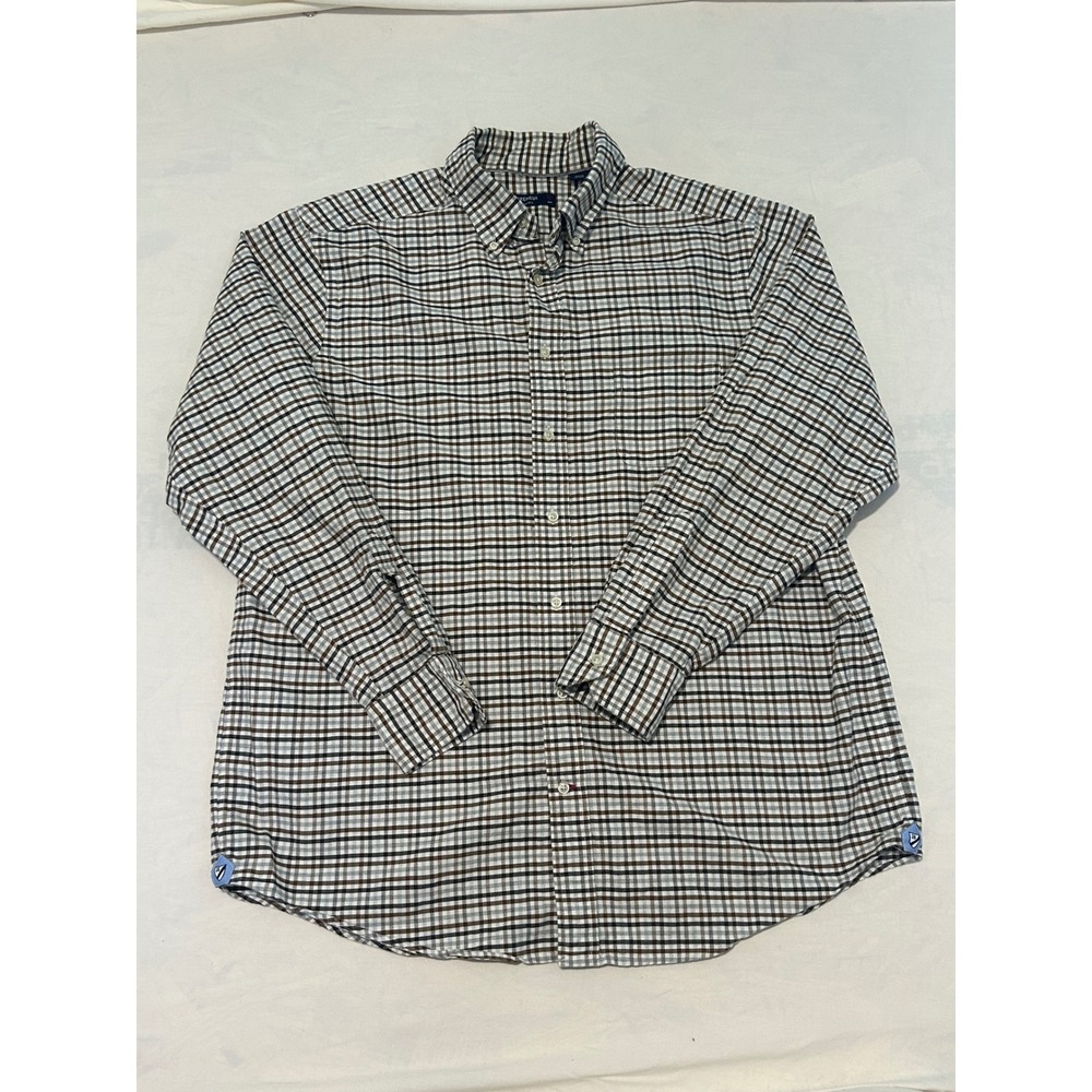 Cremieux Classics Brown Grey Plaid Cotton Button Down Shirt XLT